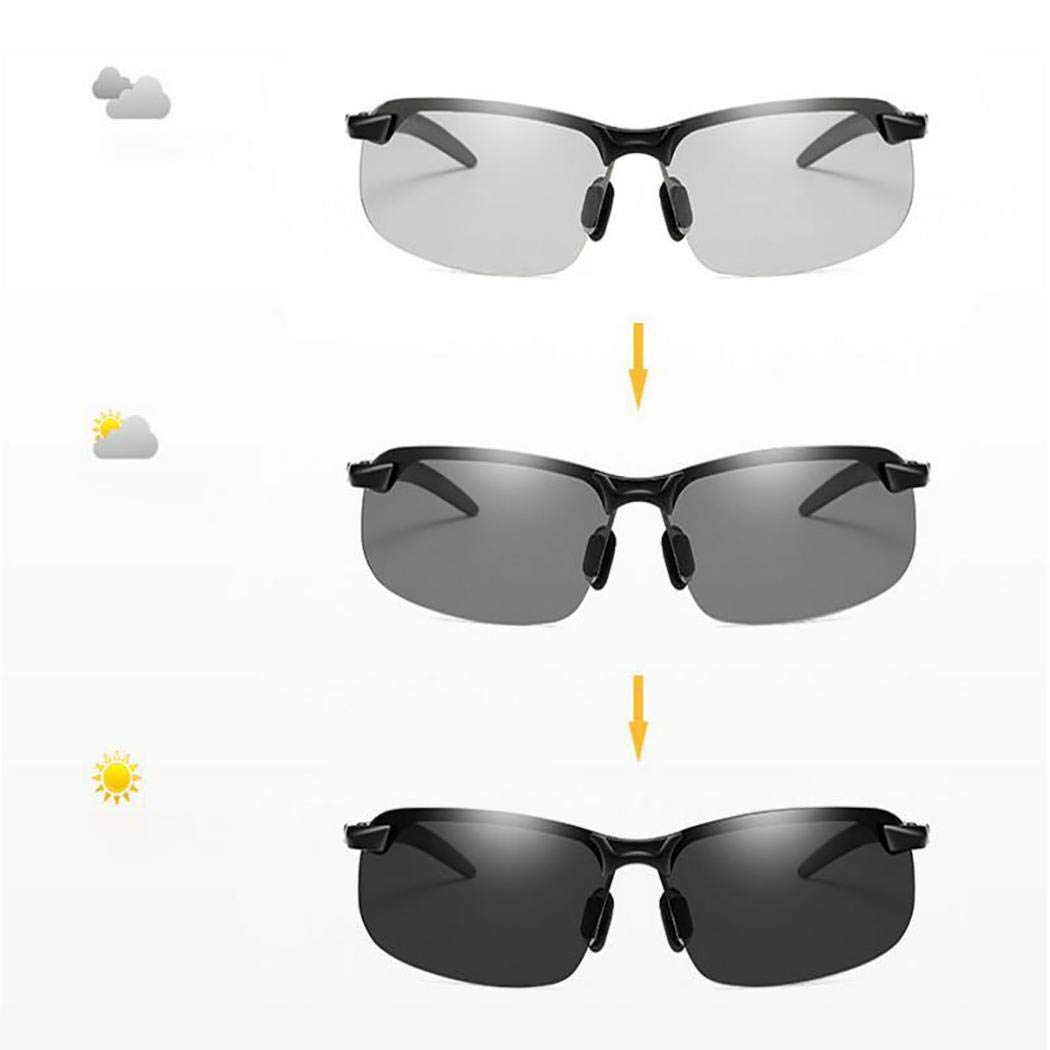 Whatyiu Men Half-Frame Color Change Lens Polarized Driving Sports Sunglasses