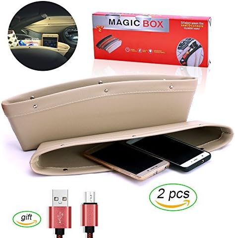 CarBesties Car Pocket Organizer Seat Side caddy catcher Gap Filler Full Leather package 2 Pack &amp; Data Lines (Beige)