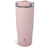 Manna Groove Stainless Steel Insulated Tumbler with Locking Tritan Lid and Flip-up Straw - 30 Oz - Rose Quartz Powder Coat