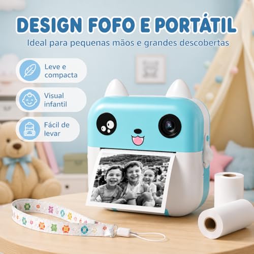 Câmera Infantil Digital Instantânea com Impressão Térmica (Azul)