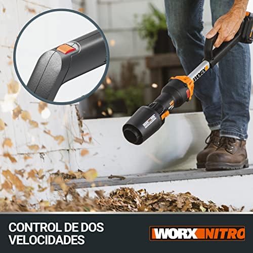 WG543E.9 Soprador de Folhas de Nitro 20V, super leve de 1,7Kg, motor brushless, 209Km/h, Turbina de Alto Volume e Velocidade, para Limpeza de Jardim, Caminhos e Terrenos, sem bateria nem Carregador