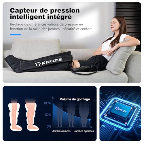 KNQZE Air Compression Leg Massager with 6 Modes and 6 Levels of Intensity to Improve Blood Circulation and Pain Relief, Full Leg Compression