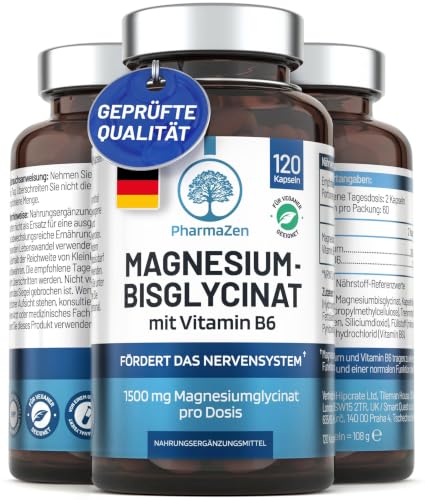 Magnesium Bisglycinat mit Vitamin B6 – Hochdosiert 1500 mg - 120 Kapseln