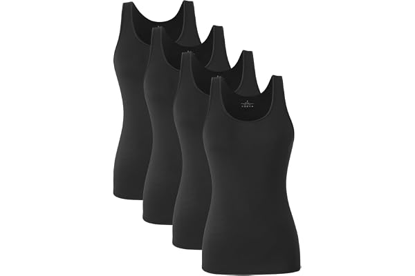 ROSYLINE Basic Tank Tops for Women Undershirts Tank Tops with Scoop Neck cami Yoga Shirts 3-4 Pack