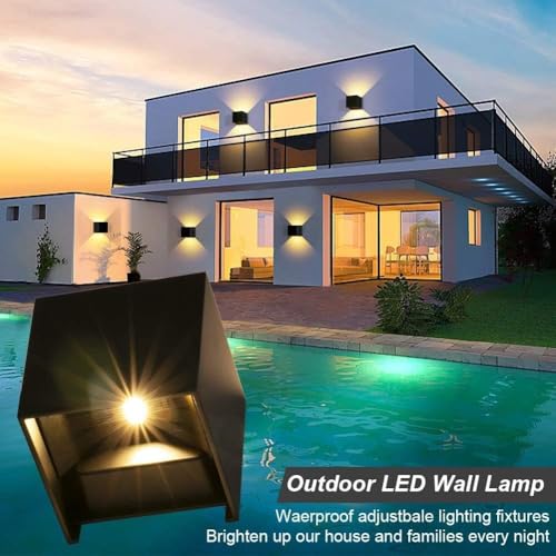 ledmo Pack of 8 12 W LED Wall Light Indoor/Outdoor Black 2700-3000 K Warm White | Up and down adjustable light beam, matte appearance, easy installation, IP65 light against any weather, warm your home