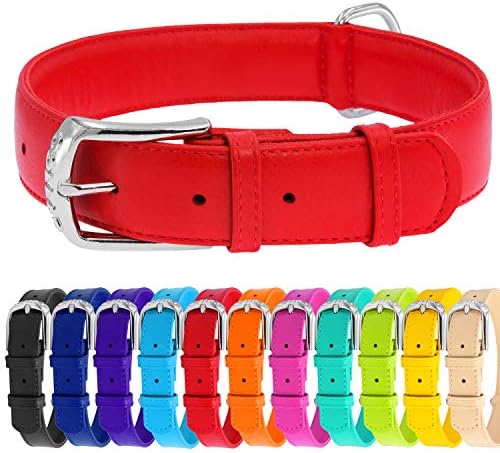 WAUDOG Soft Leather Dog Collar - Dog Collars for Small Medium Large Dogs Puppy - Red Blue Pink Purple Green Black - Handmade with Real Genuine Leather - Glamour Plus