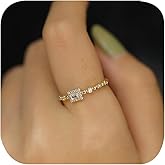 Fashion 14K Gold Plated Square Cubic Zircon Engagement Ring for Women Her Wedding Women's Thin Band CZ Promise Stackable Half Eternity Everyday Ring Ideal Gift for Women Comfort Fit (Size 8)