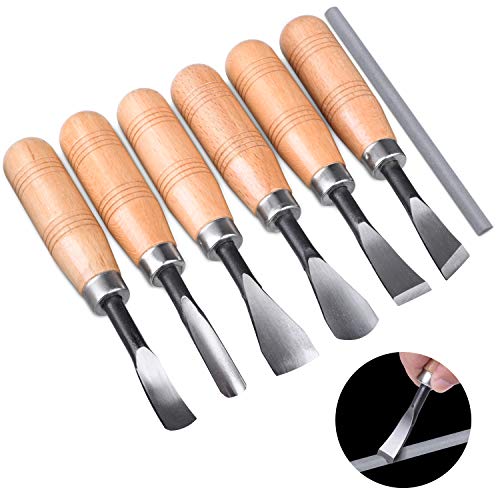 UNIROI Wood Carving Tools Knife Kit with Whetstone, 6pcs Wood Carving Chisel Set for DIY Art Craft Wood Carving Root Carving Ideal for Beginner and Professionals UF001