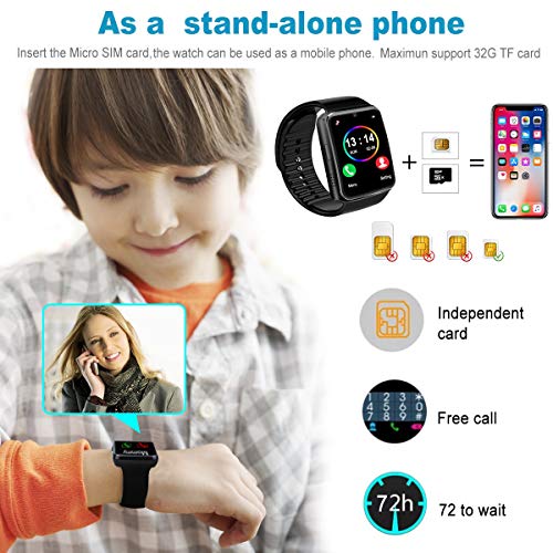 Bluetooth Smart Watch with Camera Touchscreen,Waterproof Smartwatch Unlocked Phone Watchs with SIM Card Slot, Smart Wrist Watch Compatible with Android iPhone X 8 7 6 5 Plus