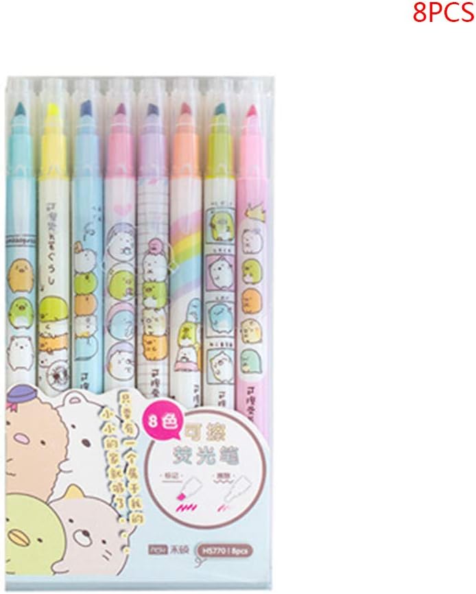 Highlighters Pens-MOMU-8 Pcs Double-end Erasable Highlighters Cute Animal Fluorescent Pen Color Markers