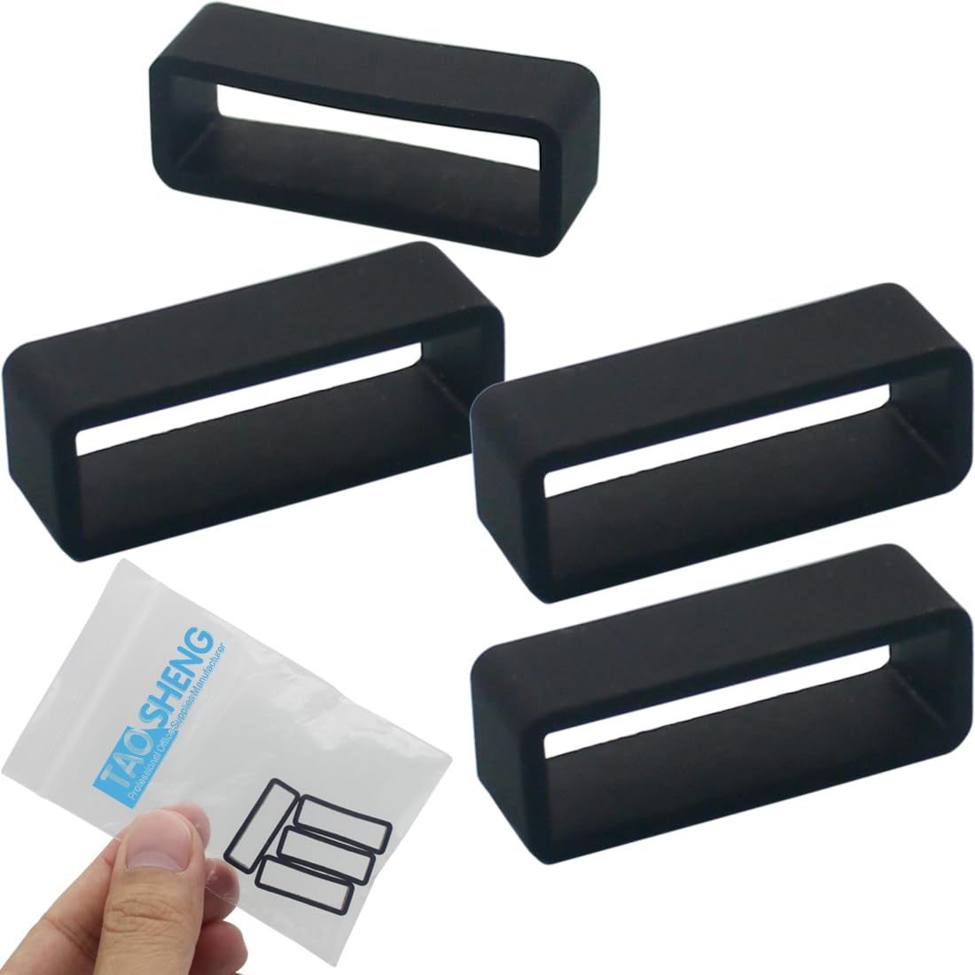 Photo 1 of TAOSHENG Replacement 20mm Inner Width PVC Watch Strap Part, Soft Watch Band Holder for Retaining Sport Hoop Loop Ring Smart Watch Belt, Black 4 Pack