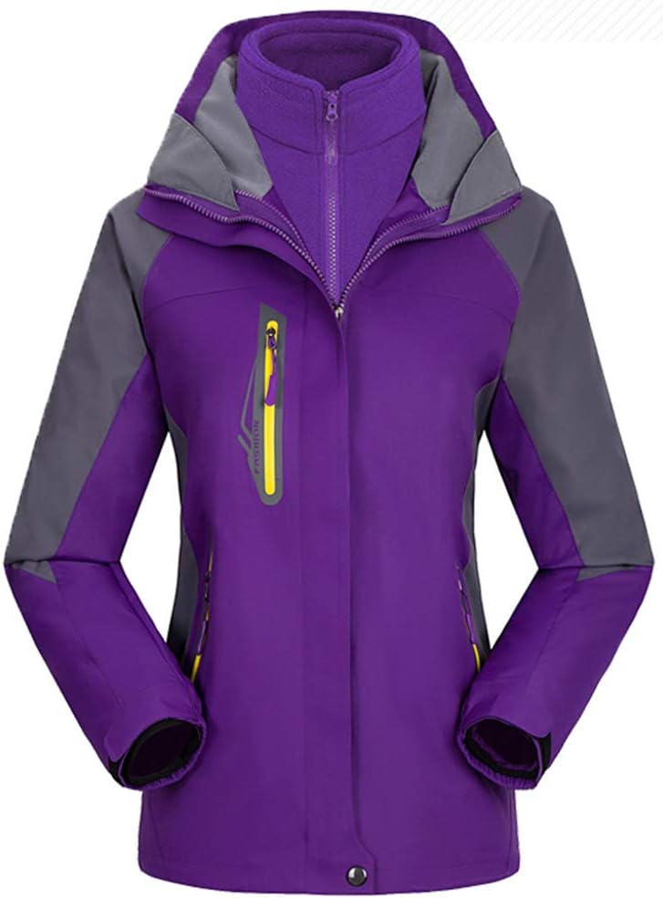 AbelWay Women's Mountain Waterproof Windproof Fleece 3 in 1 Jacket Ski Hooded Rain Coat