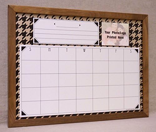 Black/Tan Houndstooth Calendar Dry Erase Board - Framed Monthly Wall Calendar - Family Command Center