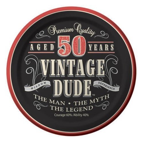 Creative Converting 24 Count Vintage Dude 50th Birthday Round Dessert Plates