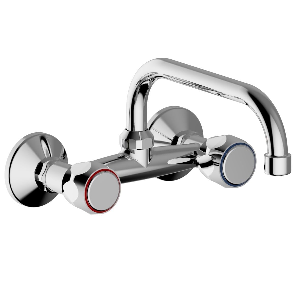 Schläfer 3431411 | Wall-Mounted Kitchen Faucet for Sink, Laundry Sink and Wall-Mounted Bathroom Sink with 2 Knobs, Universal U-Shaped Swivel Barrel x 180mm, Economy Aerator. Chromium