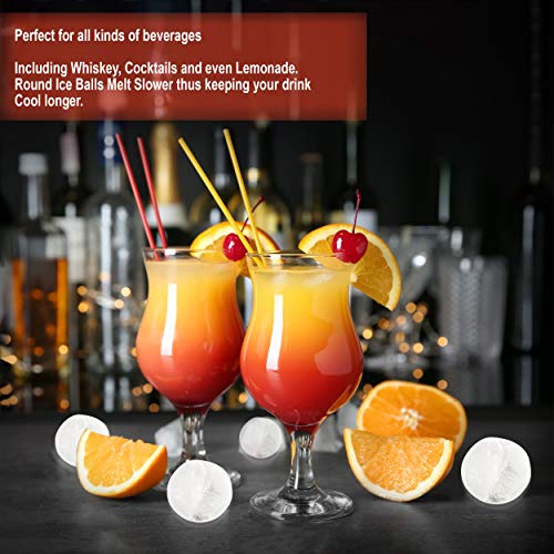 Perlli Ice Ball Maker Mold - Makes 4 Large Round Sphere Balls - Flexible Food Grade Silicone Circular Ice Tray 5 X 5cm Ice Ball Spheres for Drinks Whiskey Bourbon Scotch