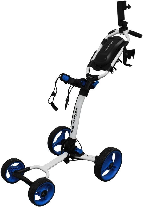 Axglo (Canada's No. 1) 4 Wheel Flip N Go Ultra Compact Foldable Aluminium Golf Trolley Cart (Free Trolley Cover Bag, Umbrella Holder & Beverage Holder)