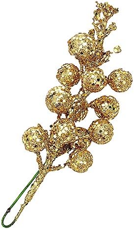 ( Pack of 12 ) Glittery Gold Artificial Berry Picks for Home Christmas Wreath Decor