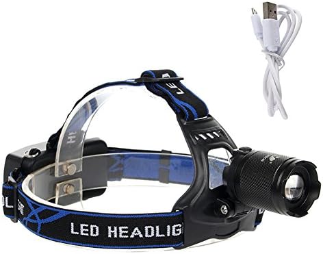 Permande Zoomable 800 Lumens Headlamp LED Flashlight Bright Headlight Torch Emergency Charger for Hiking Camping Riding Fishing Hunting