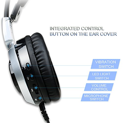 SOMIC G951 USB Plug Stereo Sound Noise Cancelling Gaming Headset for PC, PS4, Laptop, with Vibration Bass,Mic &RGB LED lights (Black) - Thumbnail 5