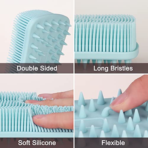 BEDELITE Silicone Body Scrubber - Silicone Loofah Exfoliating Bath Brush, Body & Face & Short Hair Wash, Fit for Sensitive and All Kinds of Skin, Easy to Clean and Lathers Well (Blue)