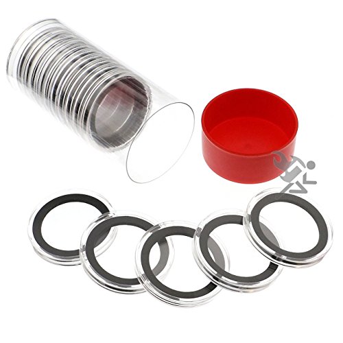 Red Lid Capsule Tube & 15 Air-Tite X38mm Black Ring Coin Holders for 1.5oz Silver Polar Bear