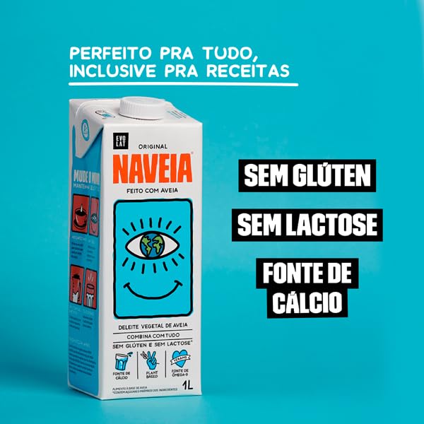 Naveia Pack 12x Leite Vegetal de Aveia Original 1L - Vegano, Sem Lactose e Sem Glúten