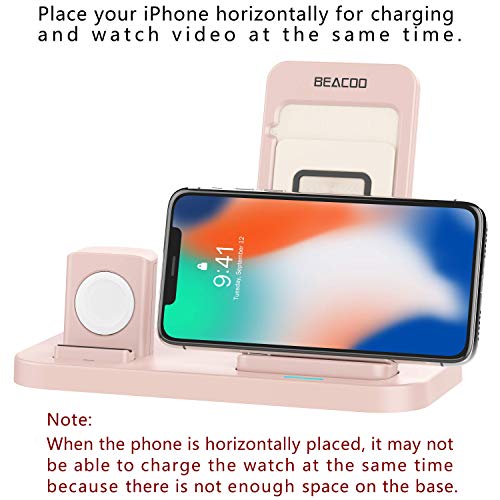 Beacoo 2 in 1 Phone Wireless Charger Stand & Charging Station Compatible for Apple Watch Holder for Apple iWatch/iPhone X/8 Plus/8 (Pink) - Thumbnail 2