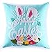Embroidery Happy Easter Bunny Throw Pillow Covers 18x18 Easter Day Decorative Spring Gift Square Cushion Cover, Teal