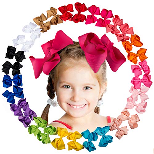30 Pcs Baby Girl 4.5'' Ribbon Boutique Hair Bows Clips with 15 Colors in Pairs