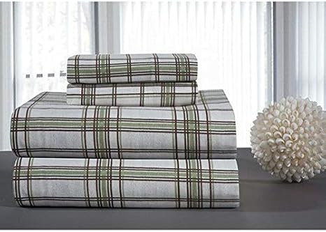 Amazon Com 3 Piece Flannel Sheet Set Classic Plaid Pattern Sage Green Sheet Twin Extra Deep Pocket Fully Elasticized Fitted Sheet Comfy Bedding All Season 100 Cotton 160 Gsm Luxury Bed Sheets Home
