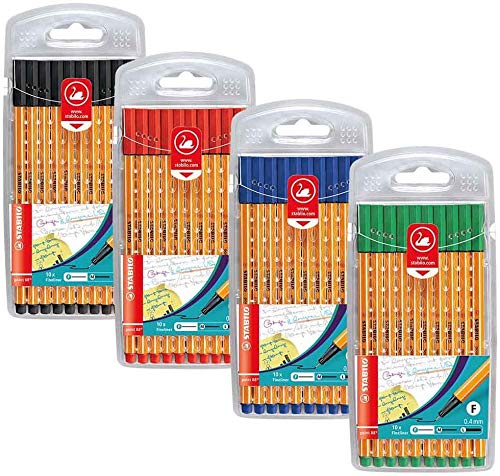 STABILO Point 88 Fineliner Pens Pack of 10 Black Red Blue Green