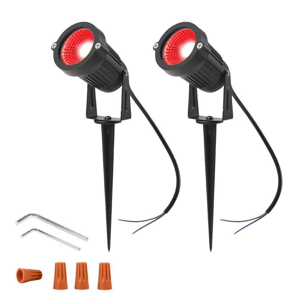 Ygapuzi 5W LED Landscape Lights 12V Low Voltage Spotlights Decorative Walls Trees Flags Outdoor Lighting for Driveway, Yard, Lawn, Patio, Swimming Pool, Garden, with Stakes, Pack of 2 (Red)