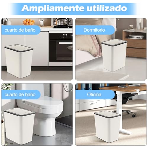 Bote de Basura para Baño con Tapa Juego de 4, 13 L/3.4 Gallon de Basura Cocina, para Baño, Cocina, Despacho, Dormitorio, Aseo, Salón,Cesto de Basura Delgado y Compacto(Beige)
