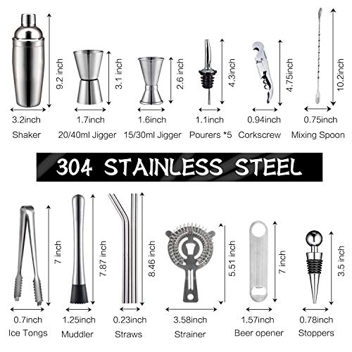 X-cosrack Cocktail-Shaker-Set – 19-teiliges Edelstahl-Barkeeper-Set, mit drehbarem Bambus-Ständer – perfektes Bar-Set… – Bild 3