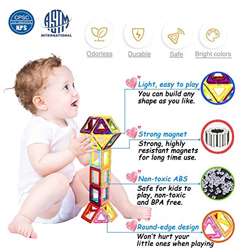 MEIGO Magnetic Blocks - Kids Magnetic Tiles Set 3D Magnetic Building Blocks Construction Playboards Boys Girls STEM Educational Magnet Toys for Toddlers (51pcs)