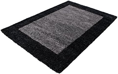 Teppium High pile Shaggy carpet rectangular and round 3 cm pile height border for living room, Color:Anthracite, Size:240x340 cm
