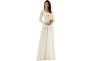 Wedding Dress Floor-Length Lace Long Sleeve V-Neck Chiffon A-Line Bridal Gown for Garden Beach Wedding