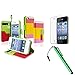 ATC Masione(TM) Apple iPhone 4/4S Credit Card Hard Shell Case Stand with Silicone Core + Screen Protector & Stylus (Wallet case Red+Yellow+Pink)