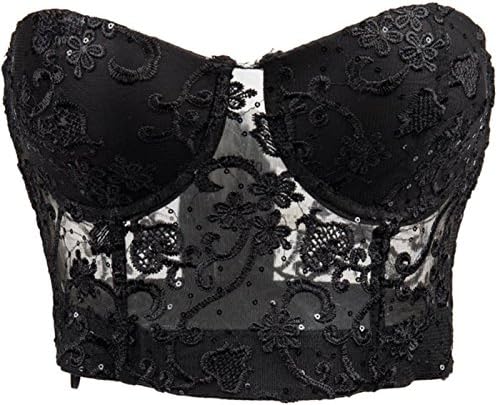 Yinwes Corset Women Clubwear Gothic Punk Strapless Bra Lace+Sequined Push Up Bustiers