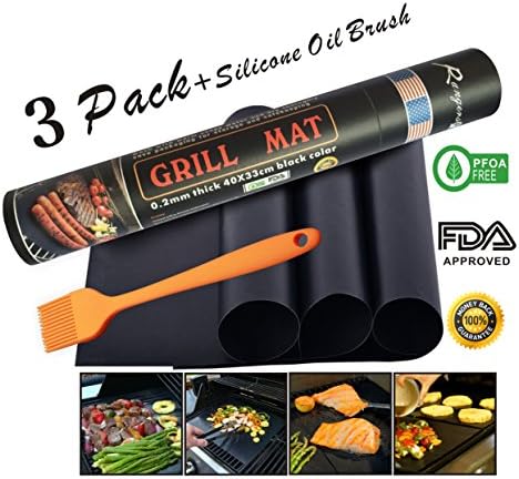 BBQ Grill Mats-100% Non-Stick,Easy to Clean, Electric and Gas Grill-Reusable- 15.75 x 13"- Set of 3+Silicone Oil Brush