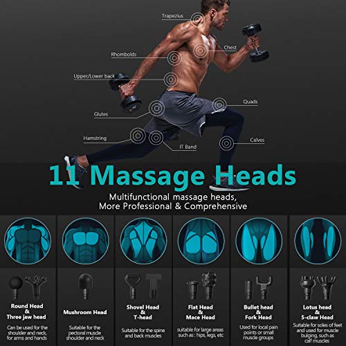 LDesign Massage Gun, High-Torque Brushless Motor Professional Deep Tissue Percussion Muscle Massager, 30 Speed High-Intensity Vibration Quiet Rechargeable Muscle Massager, 11 Massage Heads Portable Massage Gun for Gym Office Home Workout Re