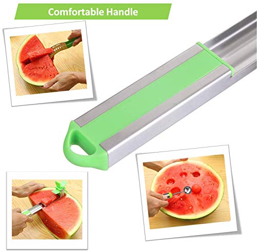 BEST SELLER Watermelon Slicer Stainless Steel + Slicer Cutter Knife Corer + 2 Reusable Straws + Orange Peeler - Fruit Vegetable Tools Kitchen Gadgets - No Mess - Less Stress (Green) + eBook - Thumbnail 4