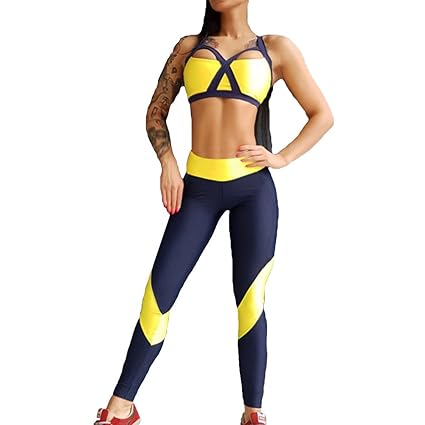 Hibote Damen Sportswear 2 Teile/Satz Trainingsanzug Hohe Elastizität Sportbekleidung Halfter Sport-Tops + Leggings Fitness An