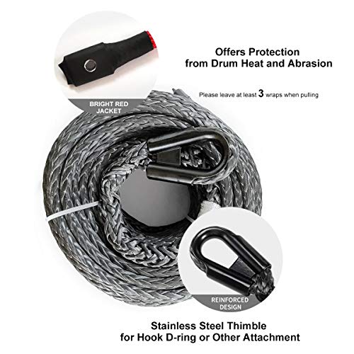RUGCEL WINCH 3/8" x 85' Synthetic Winch Rope with Hook, Winch Cable with Protective Sleeve, Car Tow Recovery Cable for 4WD Off Road Vehicle Truck ATV UTV SUV 23,805 LBS Breaking Strength (Black Hook) - Image 2