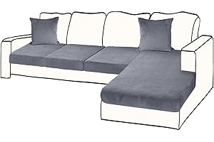 BT.WA Sectional Couch Covers for 4-Piece Seat Cushion Velvet Separate L Shape Couch Cover Stretch Sofa Slipcover with 2 Pieces Pillowcases Furniture Protector (Sofa 3 Seater + 1 Chaise, Dark Grey)