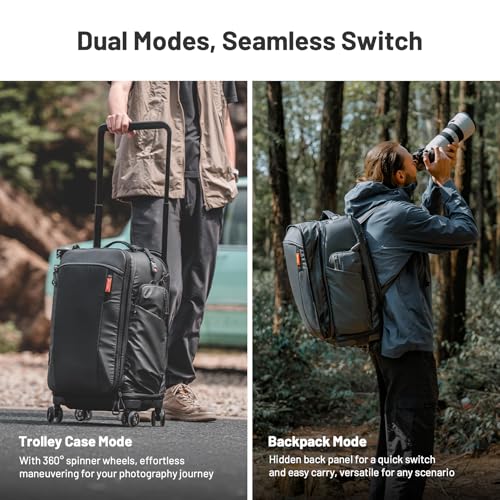 PGYTECH 2 in 1 Wheeled Photography Backpack, Trolley for Camera/Tripod Camera, Professional/Reflex/Mirrorless/Travel, Suitcase and Rainproof Compatible with 17 Inch Laptop