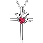 AENEAS Valentines Day Gifts for Women Her Cross Necklace July Heart Birthstone 925 Sterling Silver Ruby Dove Pendant Religious Cross Jewelry Christian Gifts for Women Birthday