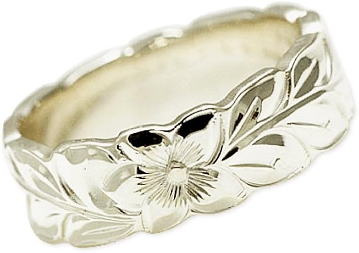 Amazon ハワイアンジュエリー 14kホワイトゴールド 手彫リング ハワイ工房手彫り製作 世界に一つのリング リング 通販