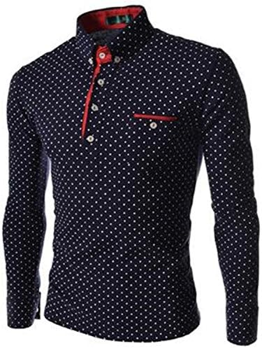 Mlhgy Mens Dot Long Sleeve Polo Shirts Long Sleeve Polo Stand Collar Male Polo Shirt Navy Blue Polo Shirt Xxxl